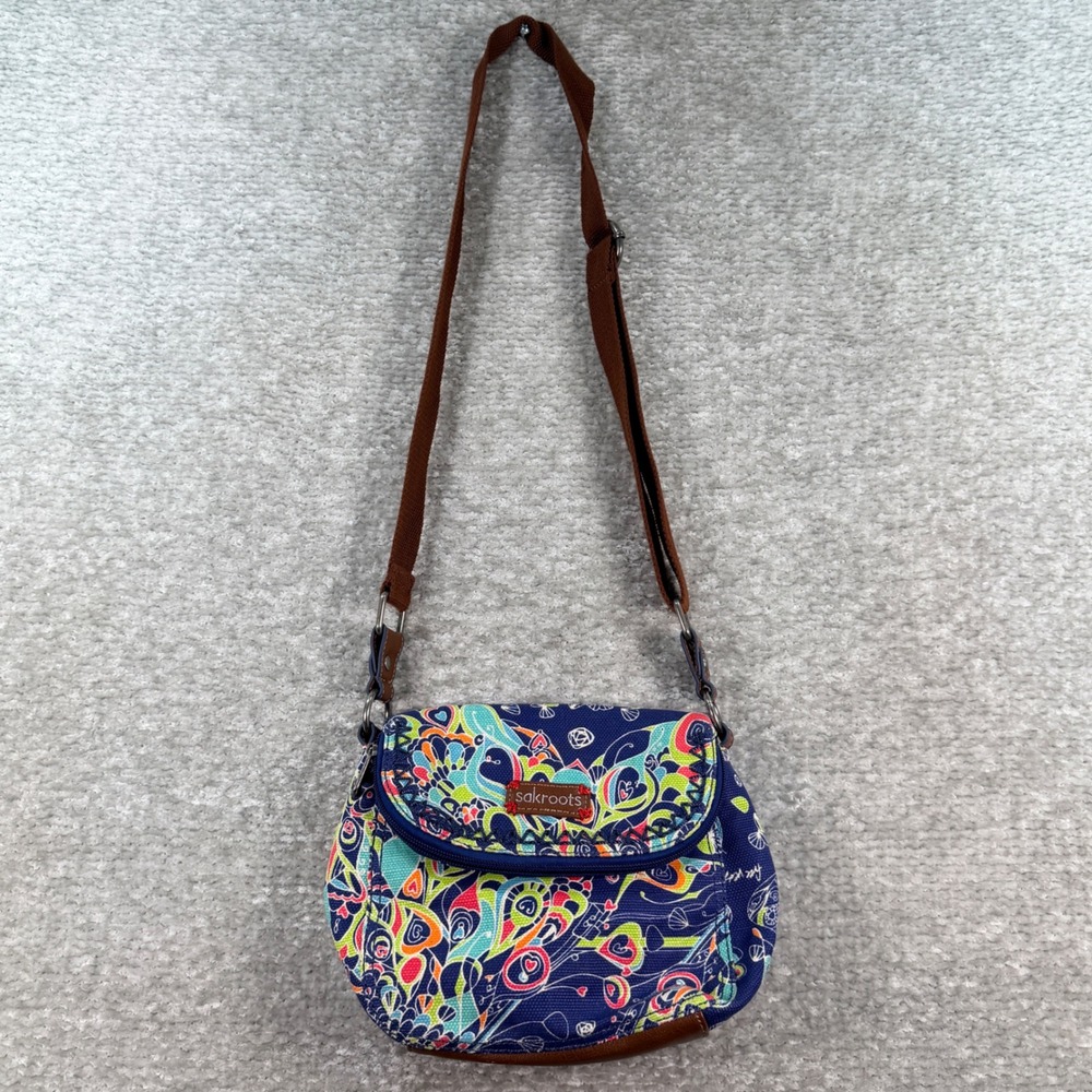 Sakroots Crossbody Bag Love Song Floral Canvas Small Navy Blue Boho Festival